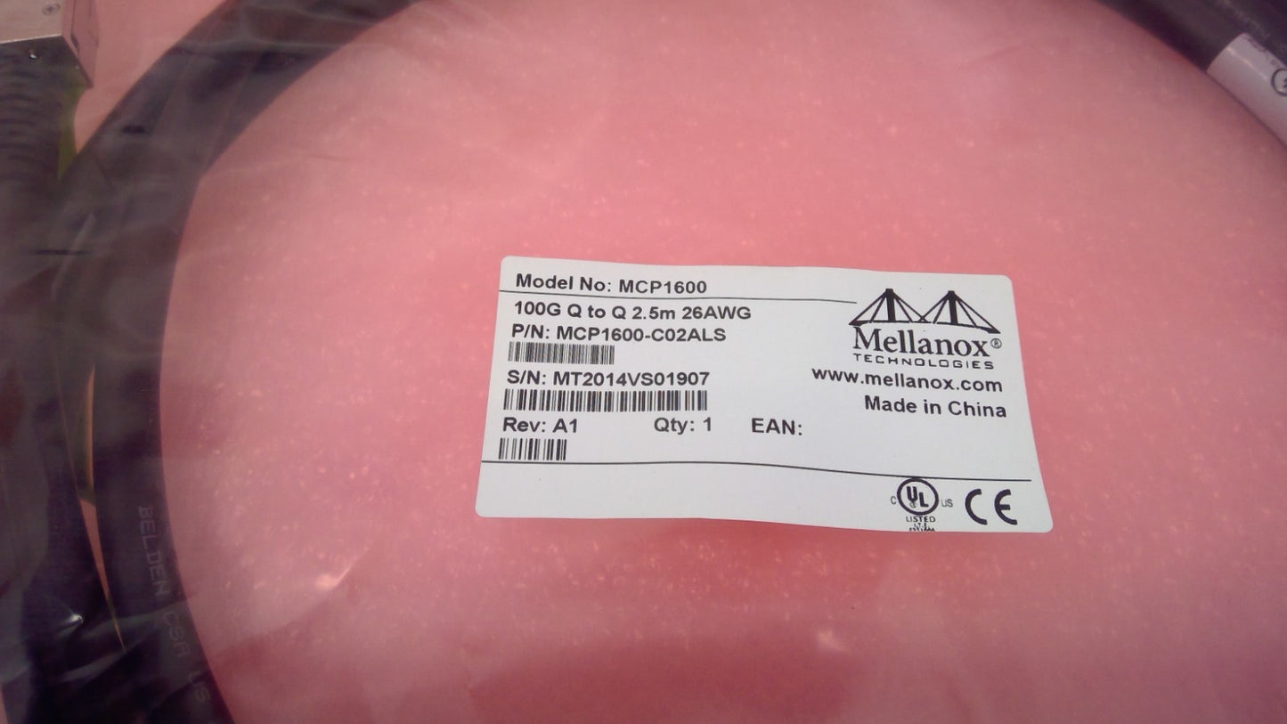 Nvidia Mellanox 100GbE QSFP 2.5m 26AWG Passive Copper Cable MCP1600-C02ALS(LSZH)