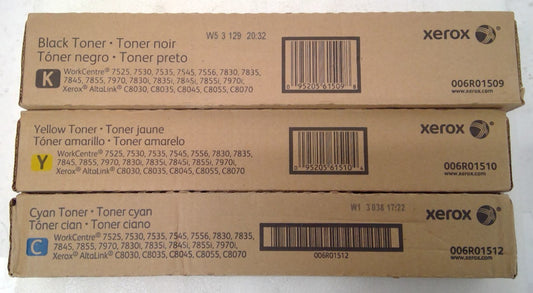 Set of 3 Sealed XEROX TONER  WC7830/7835 006R01509 006R01510 006R01512