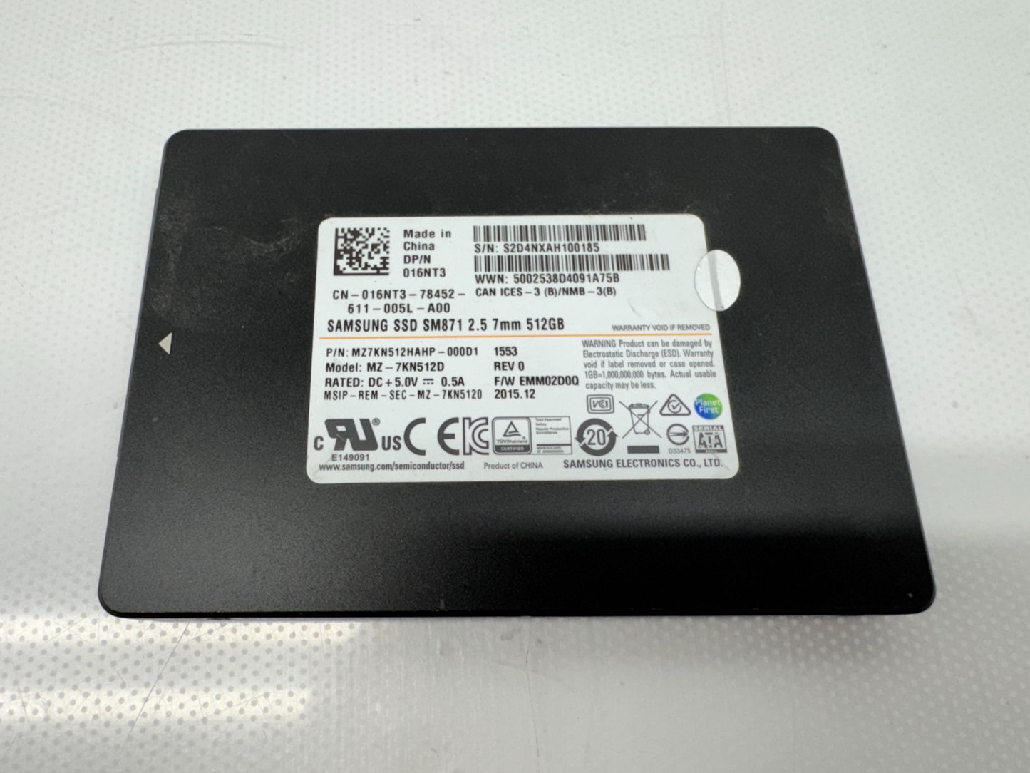 Samsung SM871 512GB MZ7KN512HAHP MZ-7KN512D SSD 016NT3