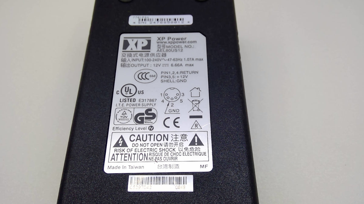 Genuine XP Power AEL80US12 80W 12V 6.66A AC/DC Power Supply w/ Locking Plug