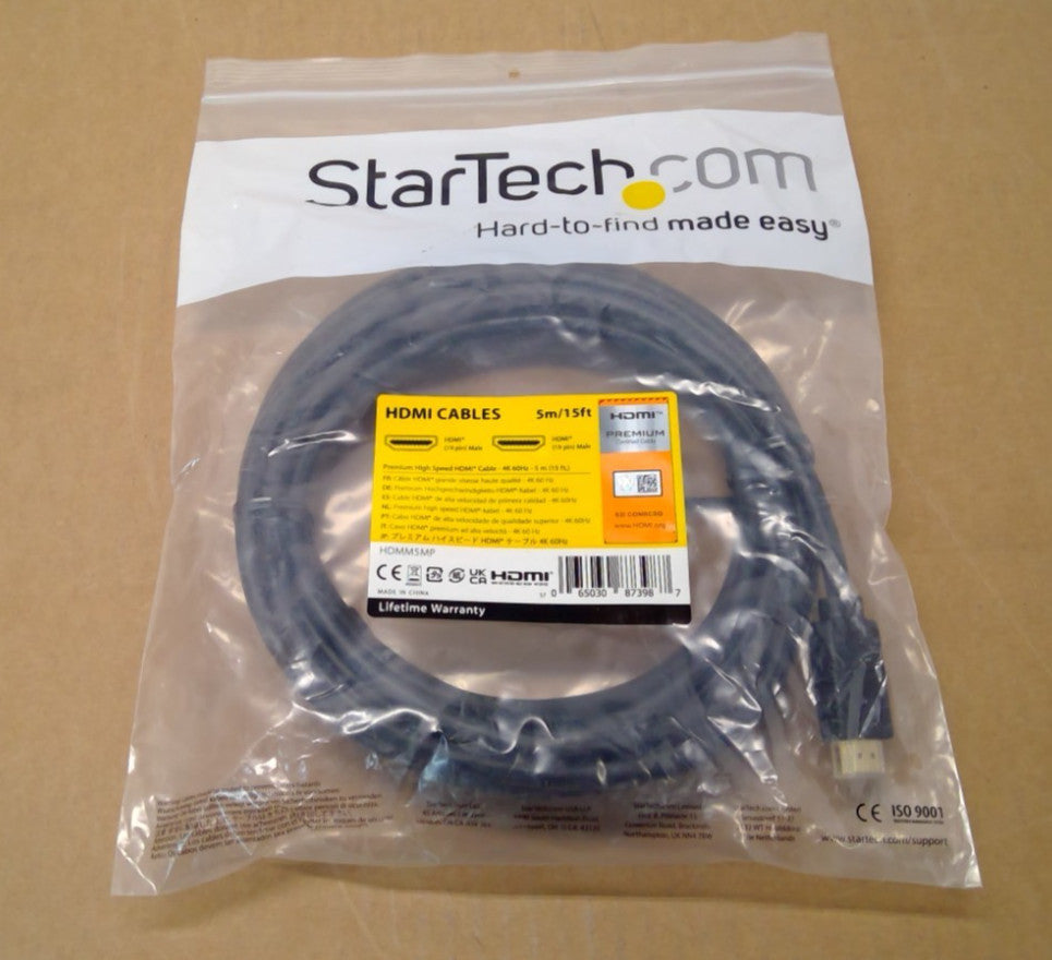 StarTech HDMM5MP 5m 15ft High Speed Ultra HD 4K 60Hz HDMI 2.0 Cable W/Ethernet