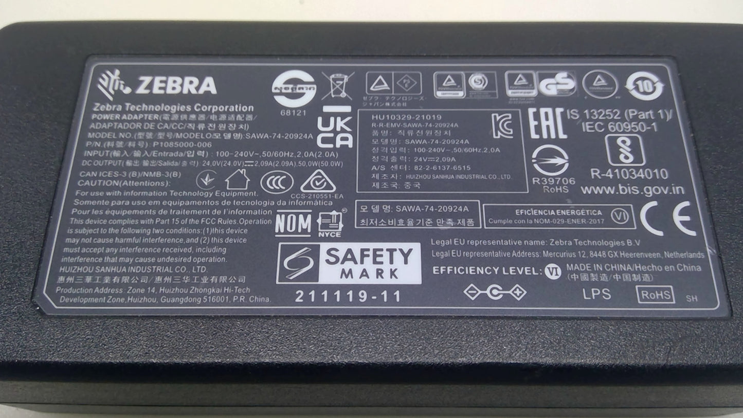 OEM Zebra 50W AC Adapter 24V 2.09A SAWA-74-20924A P1085000-006 Power Supply