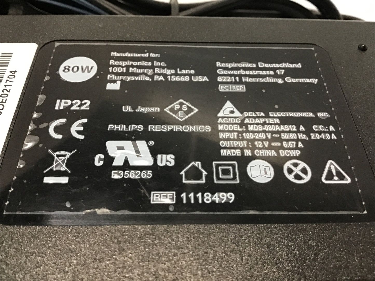 Philips Respironics 80W AC Power Supply Adapter 12V 6.67A CPAP MDS-080AAS12 A