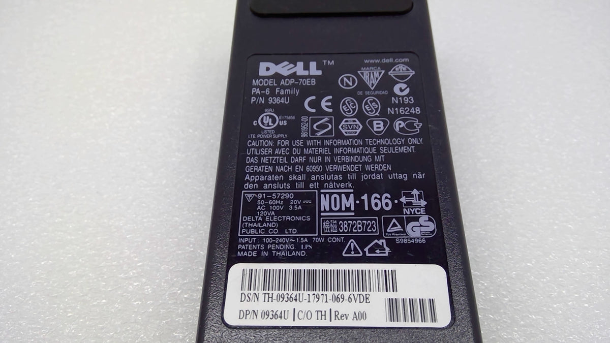 Genuine Dell ADP-70EB PA-6 9364U 70W AC Adapter 20V 3.5A 3-Pin Charger