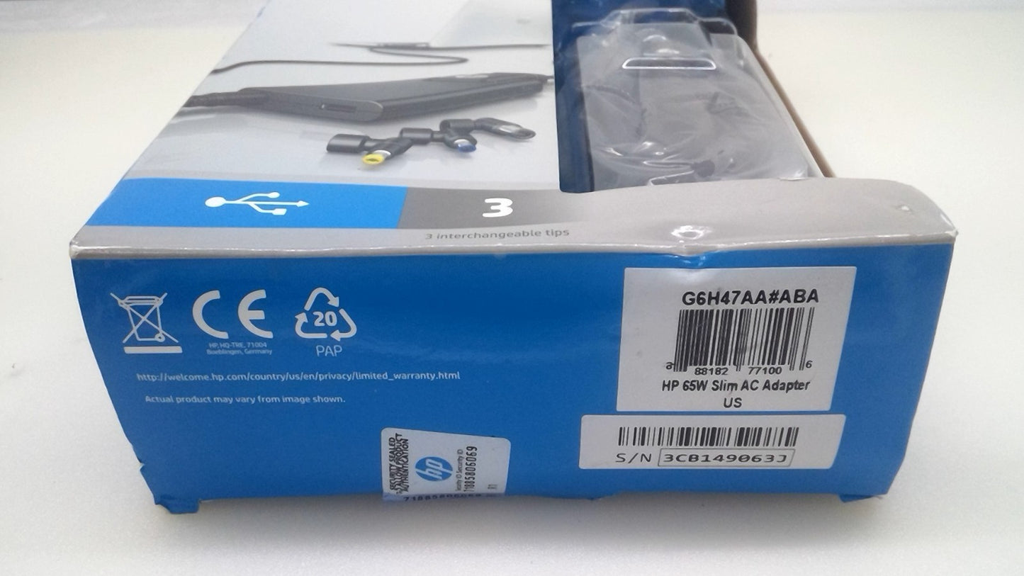 HP 65W Slim AC Adapter G6H47AA#AA w/ 3 Interchangeable Tips *Factory Sealed*