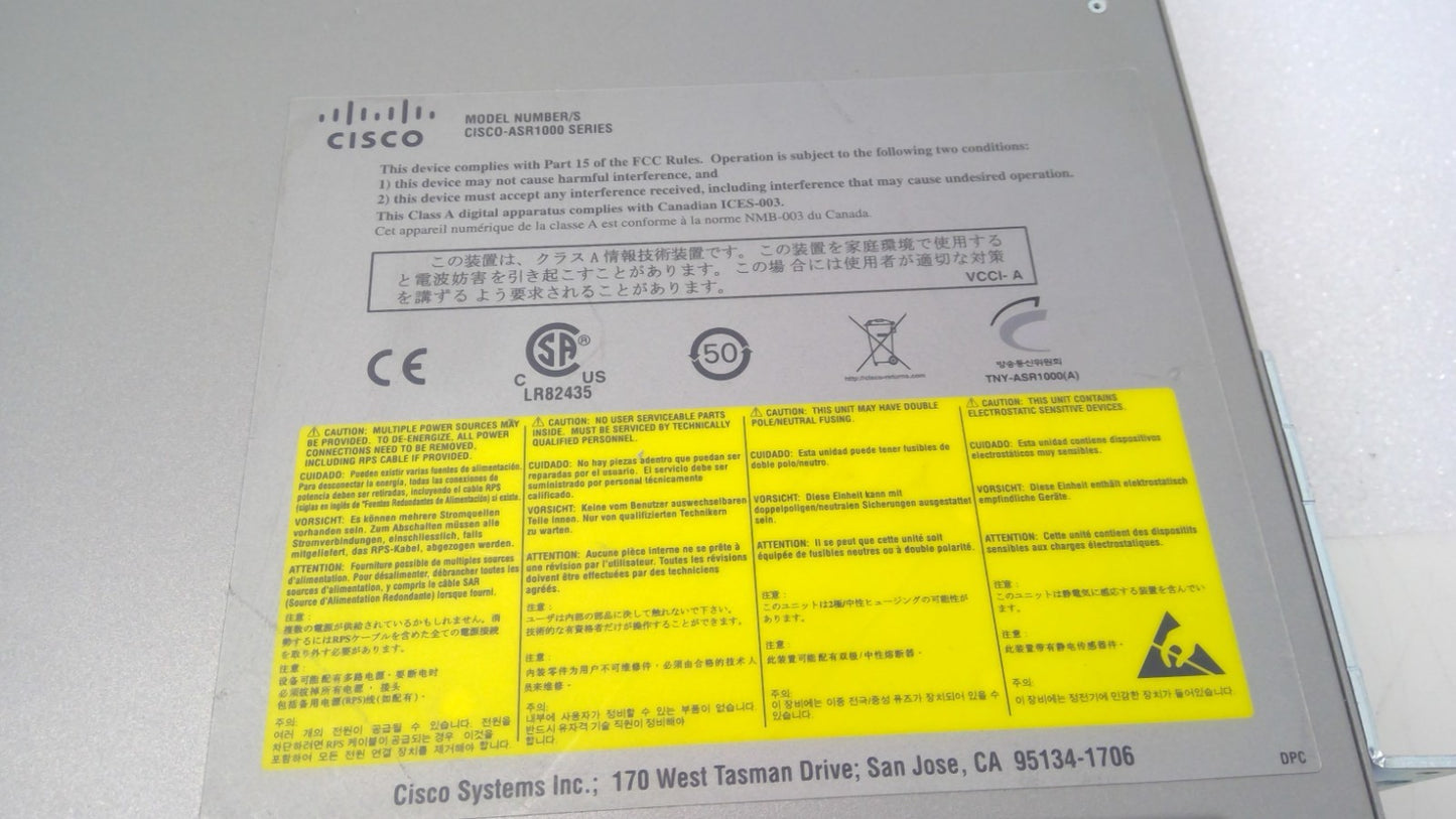 Cisco ASR1002-F with 4x GigE Ports Integrated ESP-2.5 RP1 SIP-10 Dual AC TESTED