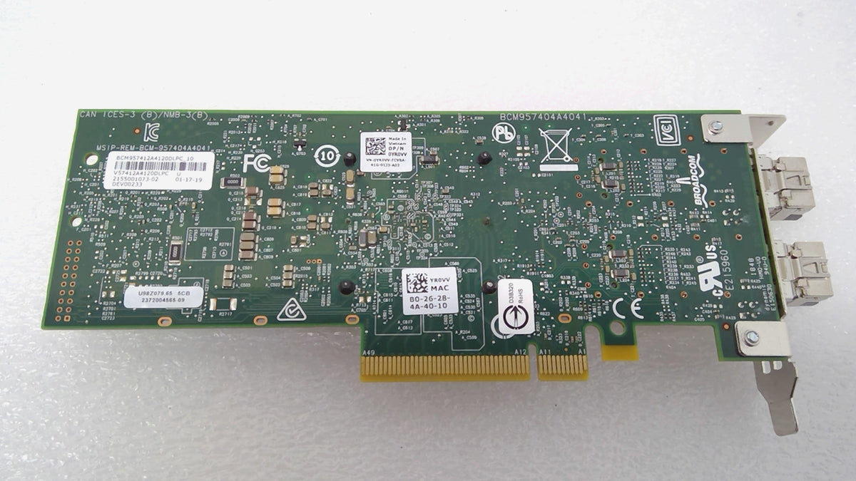 Dell YR0VV 10GbE Dual Port SFP+ Low Profile Card BCM57412 0YR0VV w/ 2x SFPs
