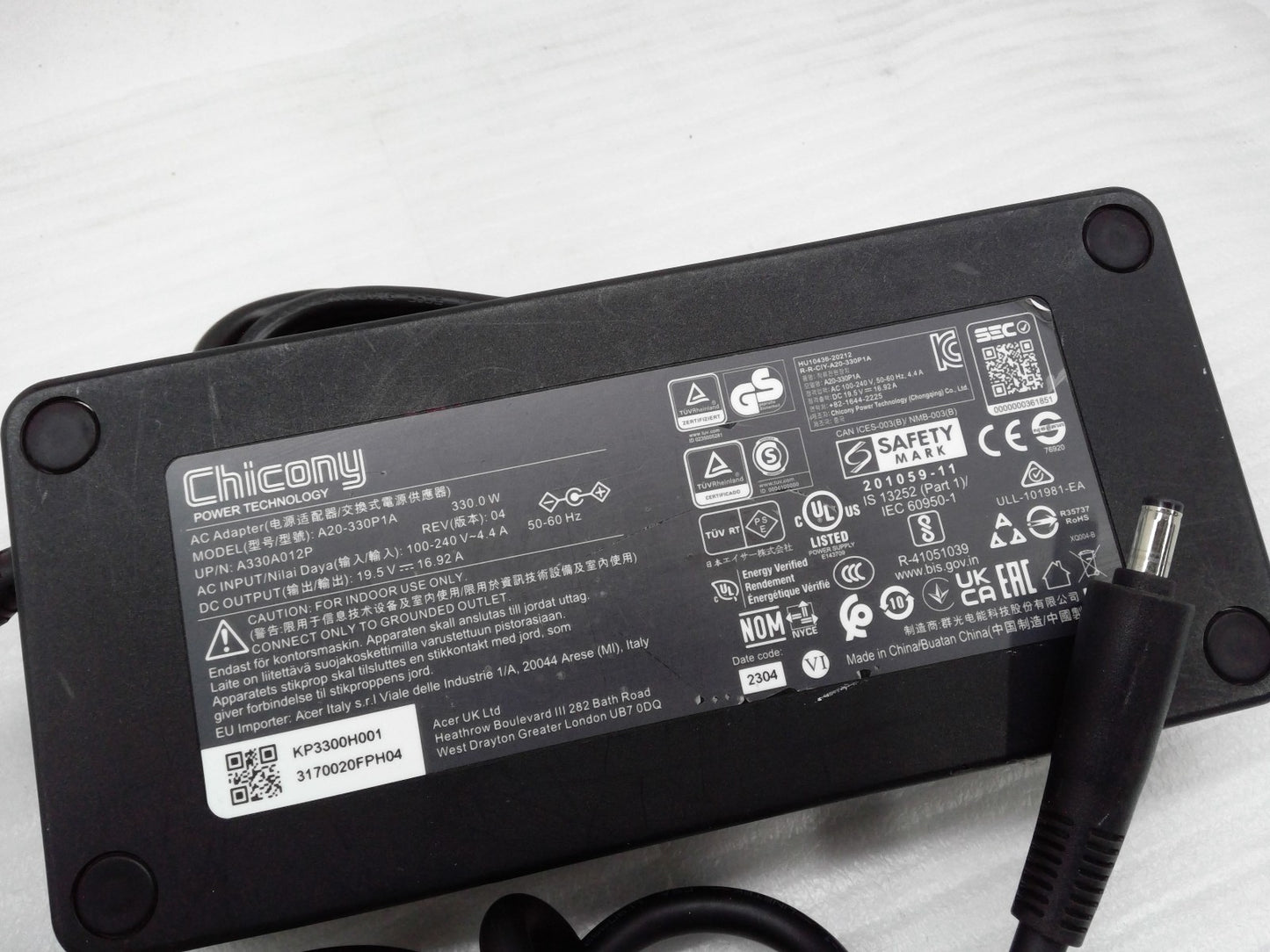 Chicony 16.92A 330W AC Adapter A20-330P1A  Acer Predator Helios 18 PH18-72-90C9