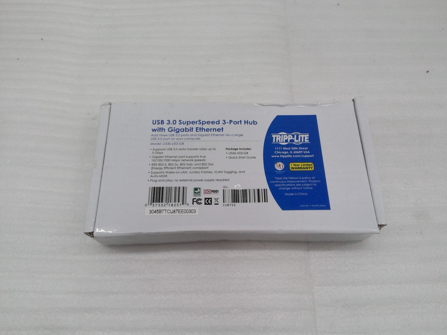 Tripp Lite USB 3.0 SuperSpeed 3-Port USB Hub with Gigabit Internet U336-U03-GB