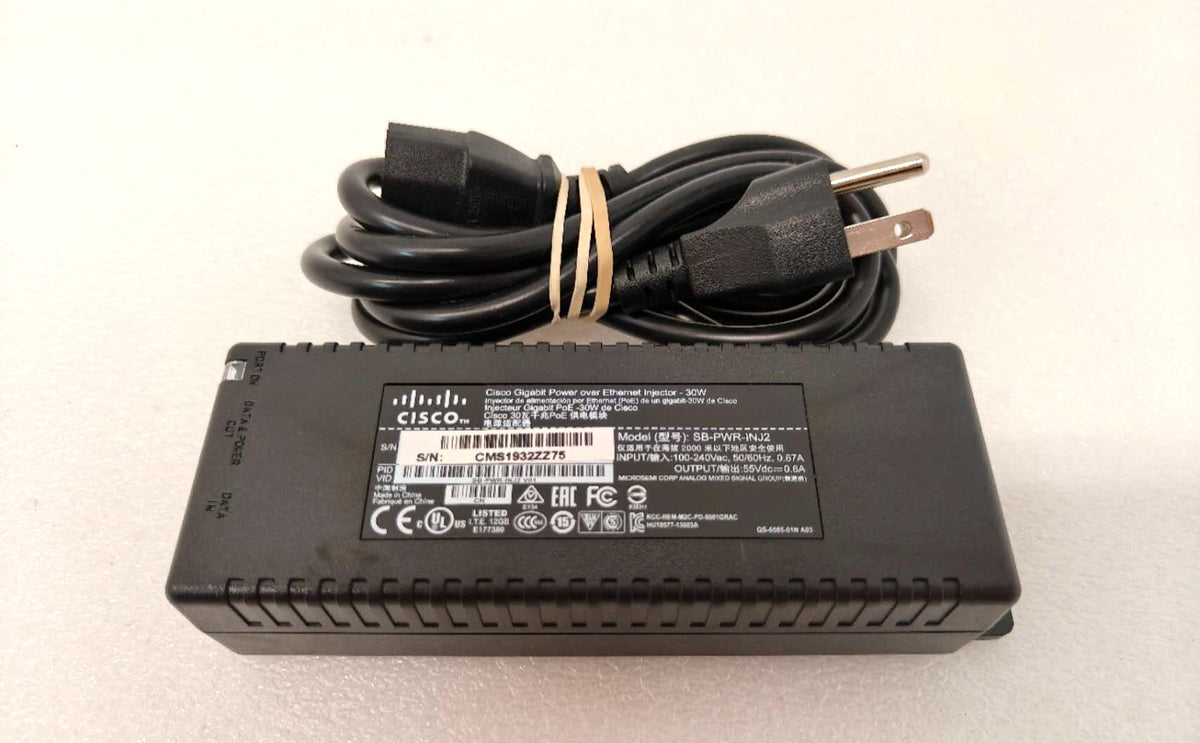 Cisco SB-PWR-INJ2 Gigabit High Power PoE Injector 30W Power Supply W/Cable