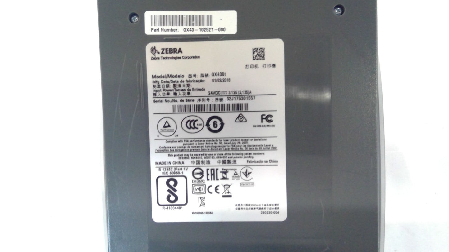 Zebra GX430t 300 dpi USB 2.0 Thermal Label Printer GX43-102521/11-000