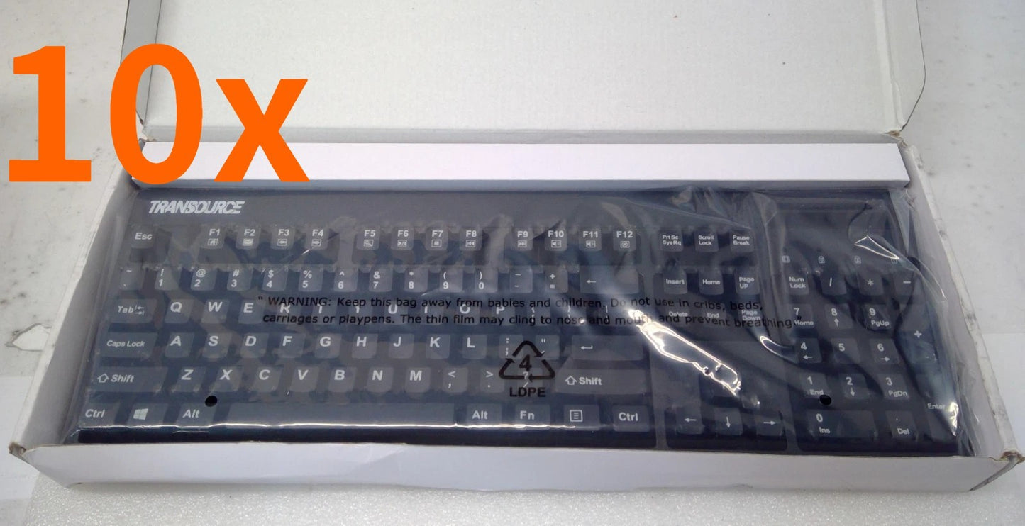 LOT OF 10 -Open Box- Transource Wired Smartcard Reader Keyboard AKB-630SB-TS