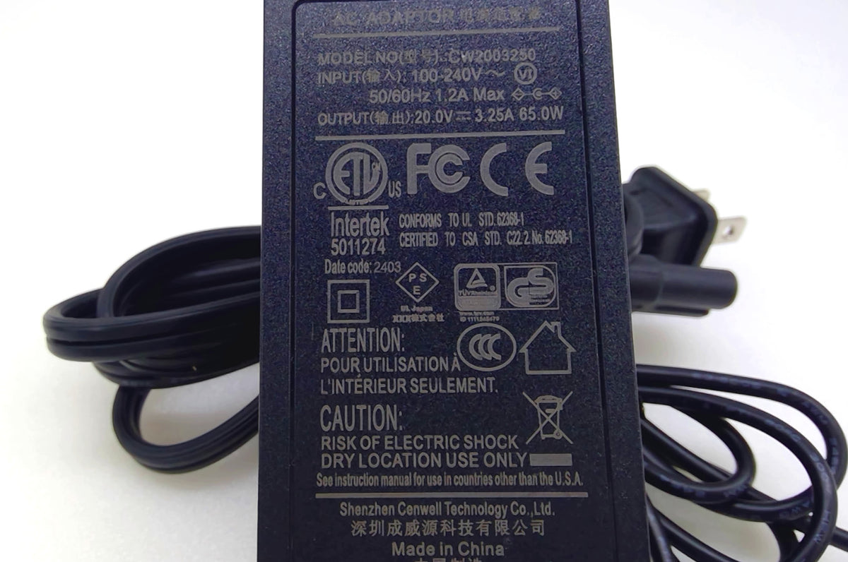 CW2003250 20V 3.25A 65W AC/DC Power Adapter Charger DC Barrel Plug