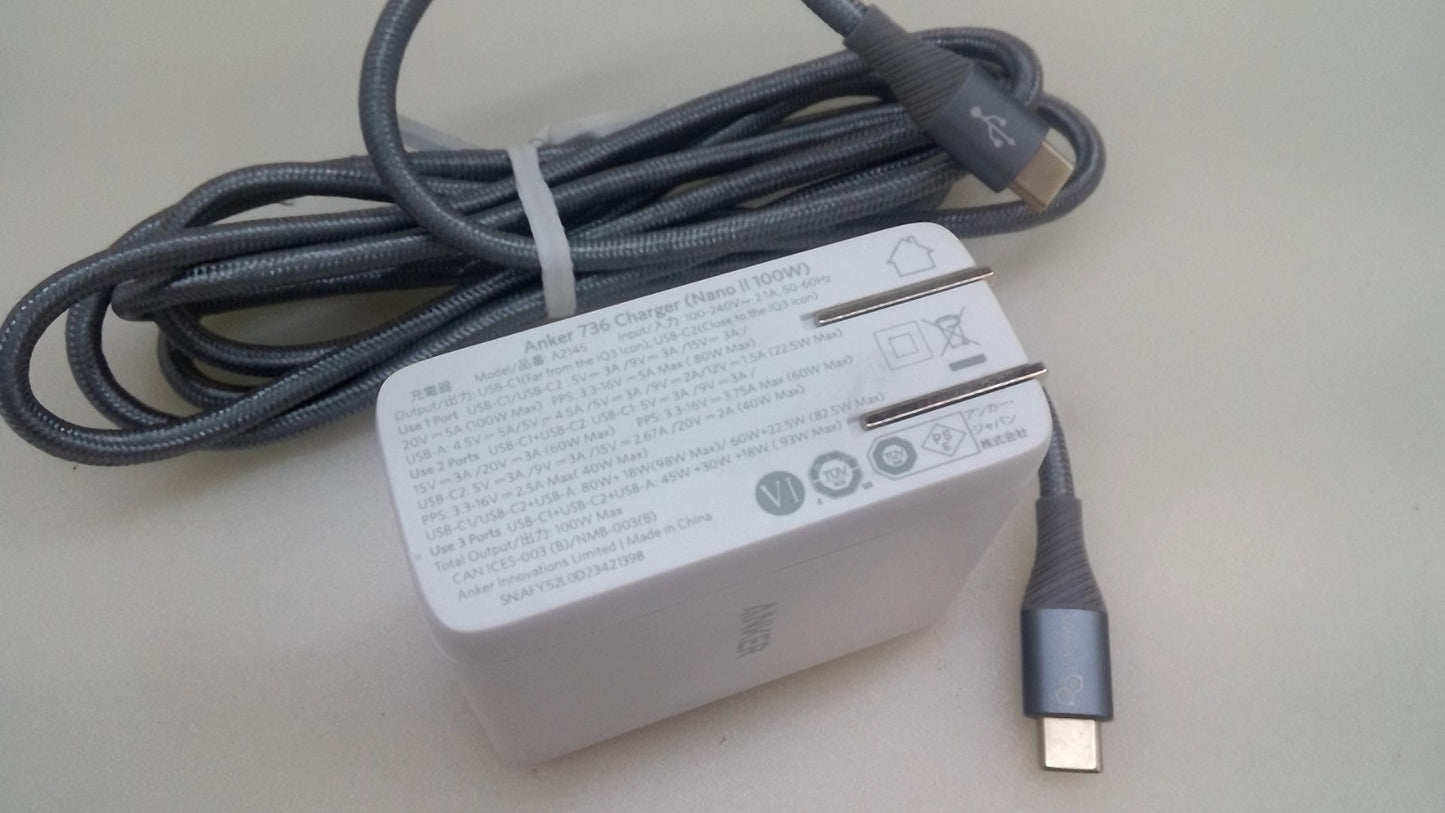 Anker A2145 Nano II 100W USB C Charger 3-Port Adapter for MacBook/iPhone/Samsung