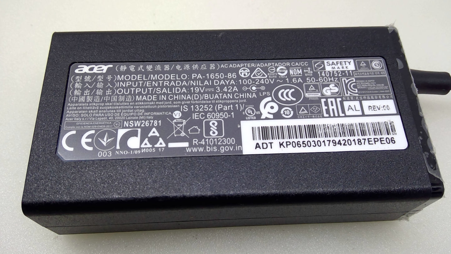 Genuine Acer PA-1650-86 65W 19V 3.42A 5.5x1.7mm Aspire TravelMate AC