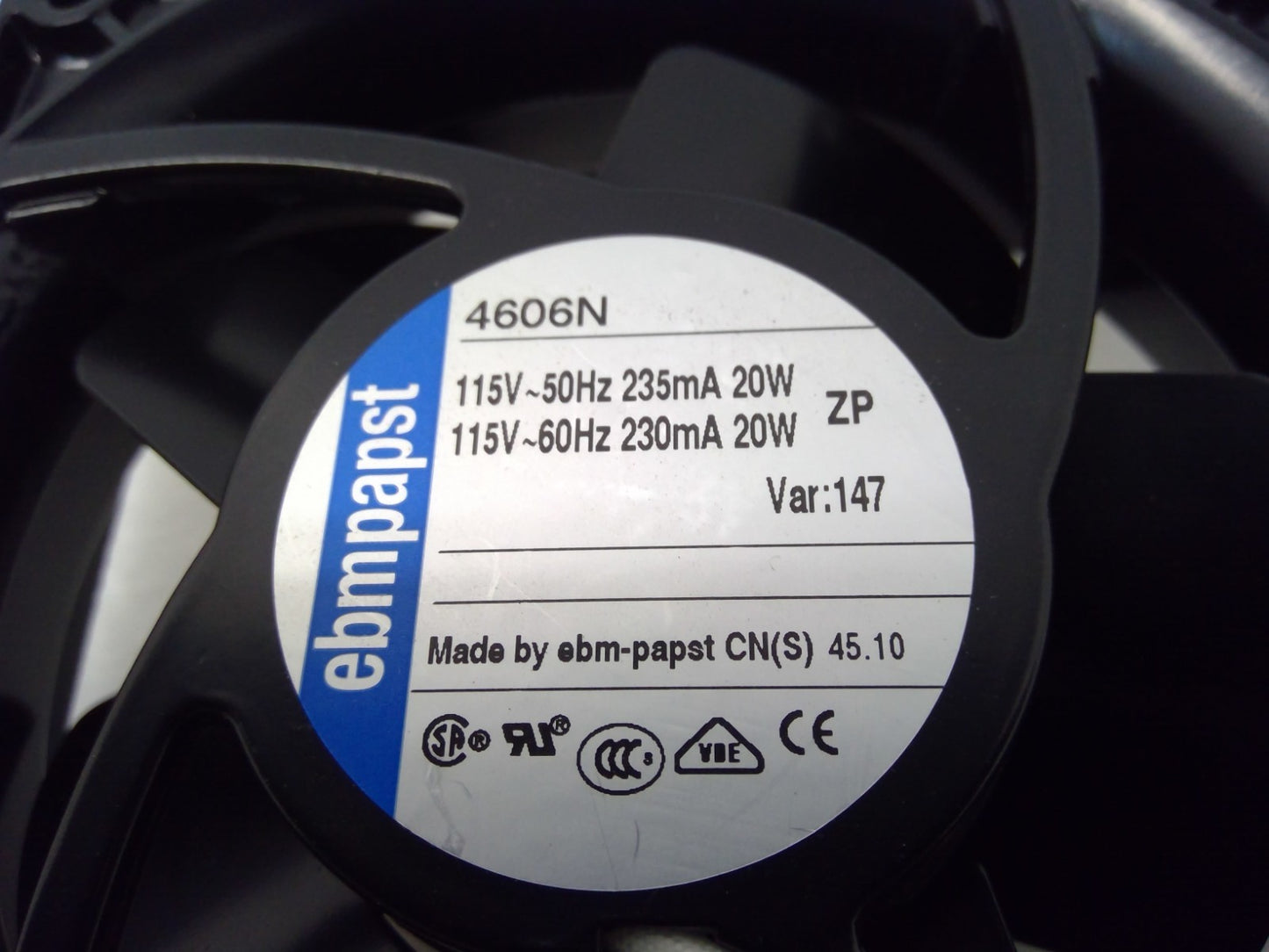 Ebmpapst 4606N 115V 50/60Hz 235mA 20W Electronic Component Fan W/bracket/Cable
