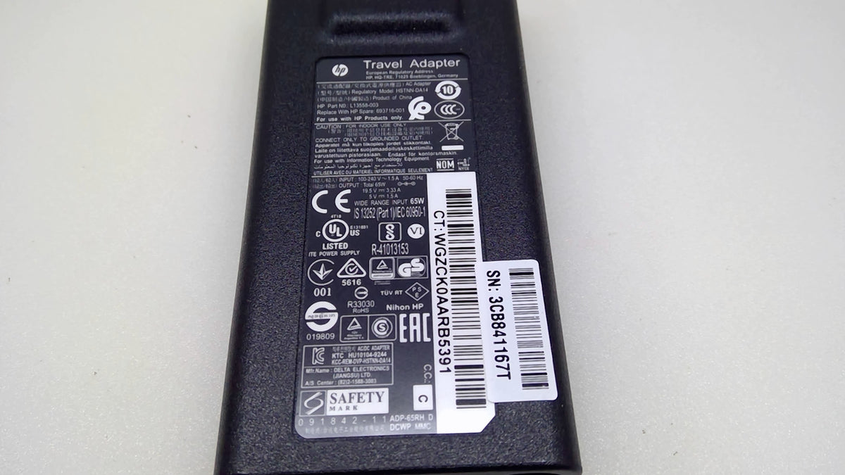 HP 65W Travel Adapter USB HSTNN-DA14 693716-001 Open Box Full Kit