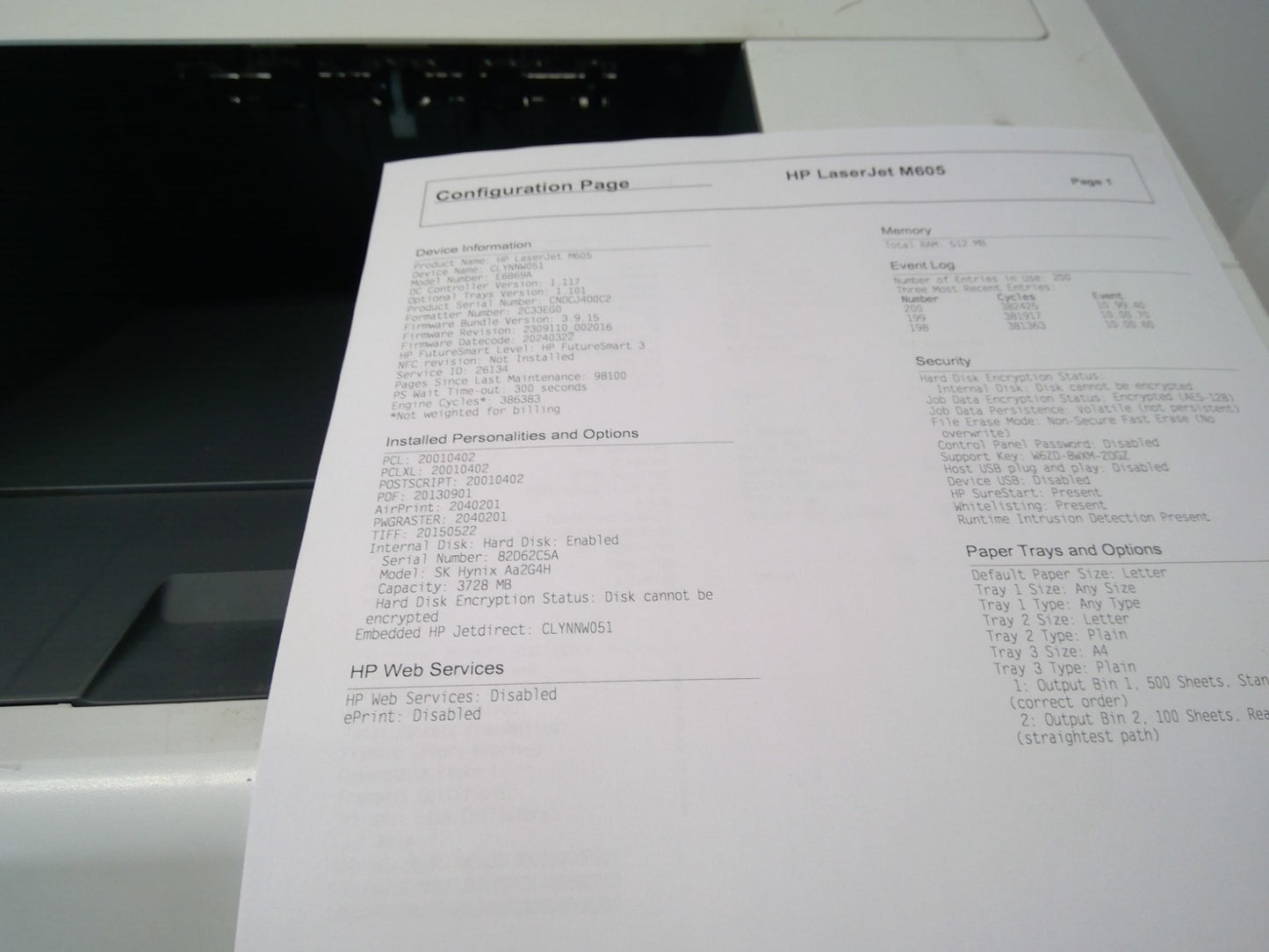 HP LaserJet Enterprise M605 Black White Printer