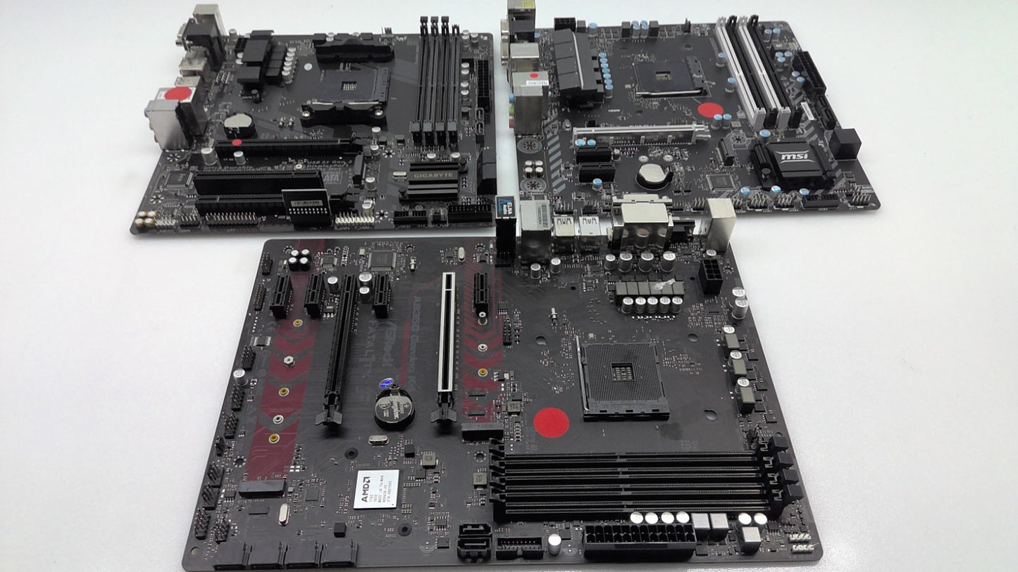 3X *For Parts* MSI B350M BAZ00KA  & GIGABYTE GA-AB350M-DAH & AB350 Gaming /Mixed