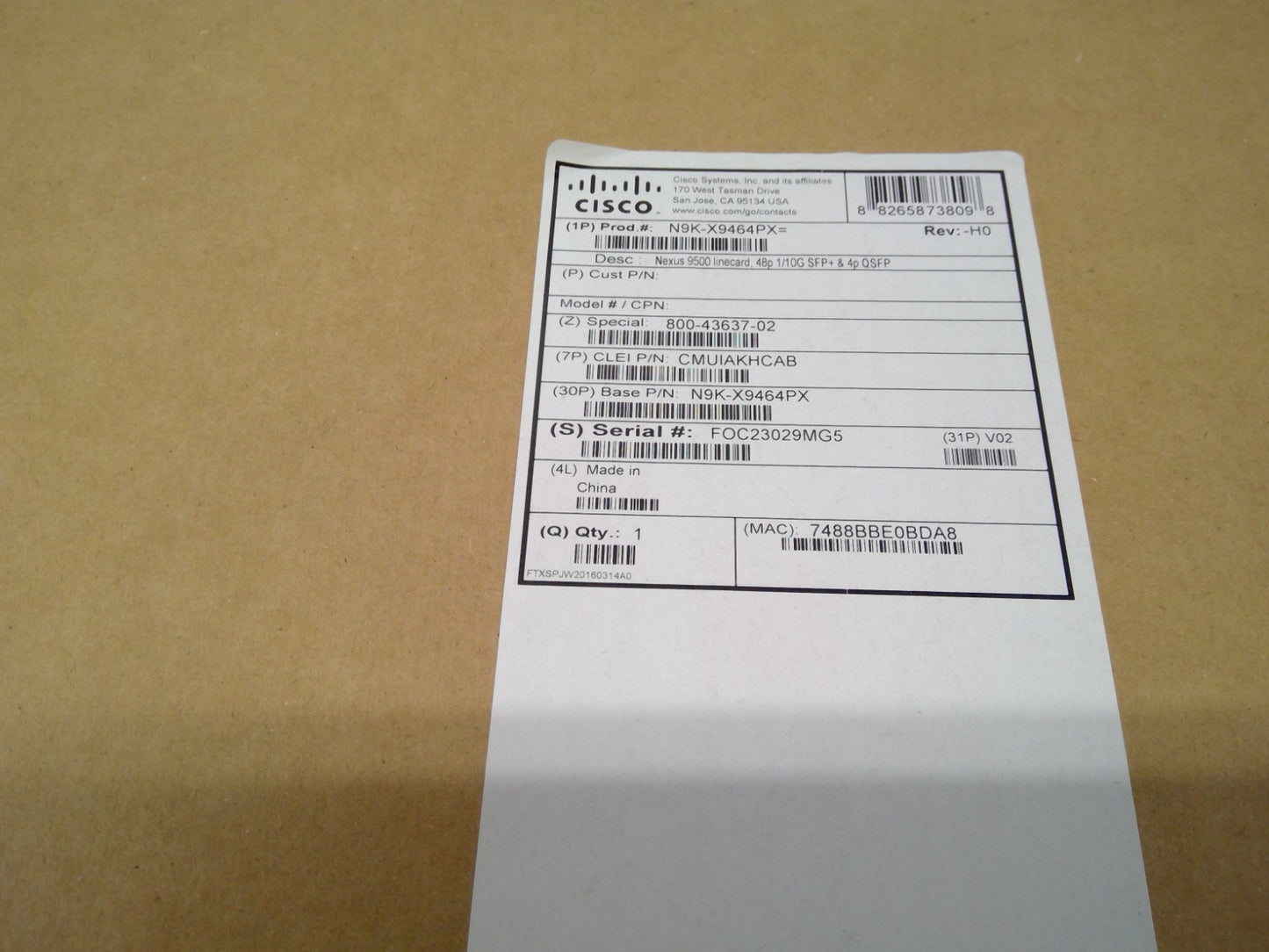 Open Box Cisco Nexus N9K-X9464PX Line Card 48x 10G SFP+ 4x 40G QSFP+ 9500 Series