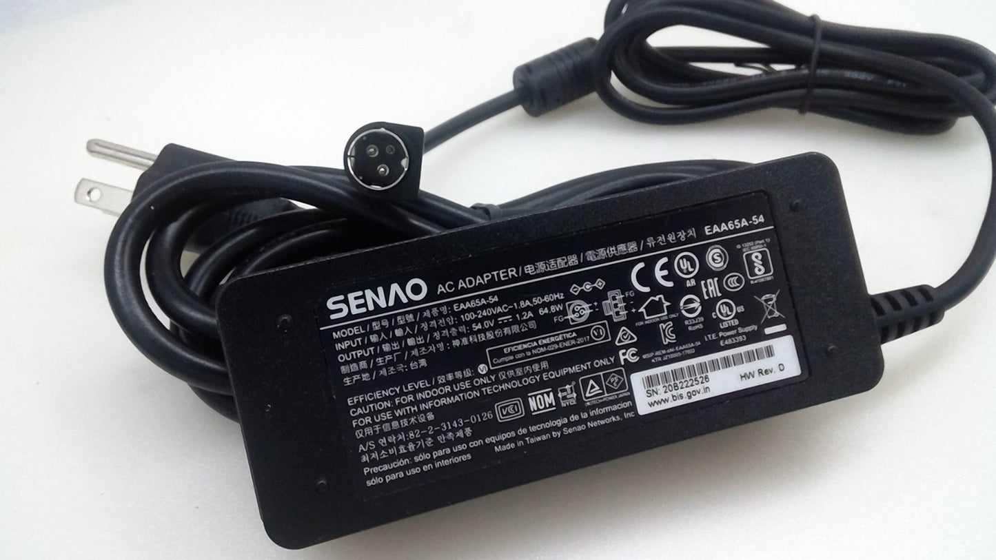 Genuine Senao 3-Pin Plug EAA65A-54 AC Adapter 54V 1.2A 64.8W Power Supply