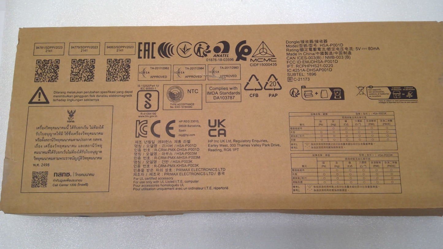 NEW HP 710 HP Wireless Slim Keyboard and Mouse Combo HSA-P001D