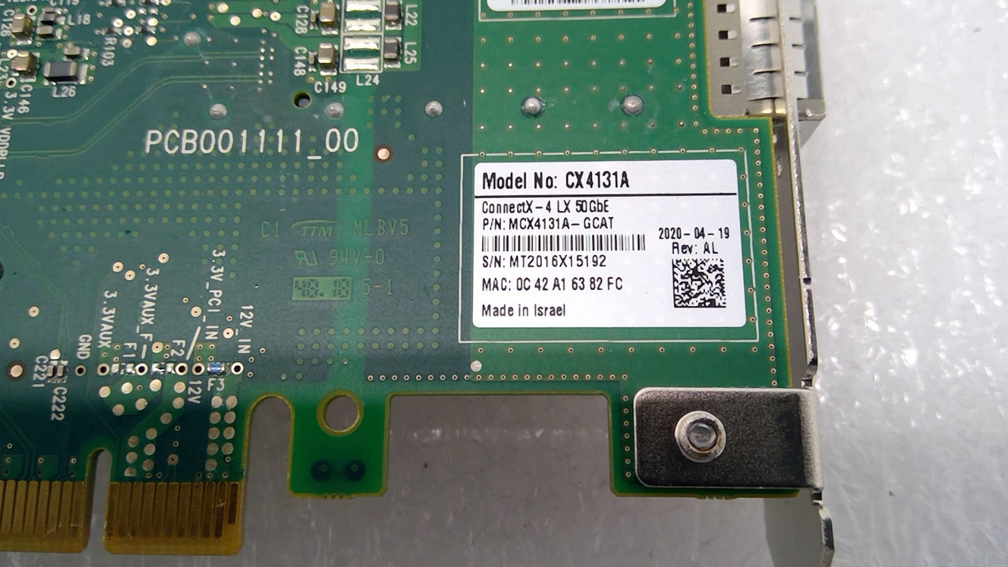 Mellanox MCX4131A-GCAT ConnectX-4 1-Port 50Gbps PCI-e QSFP28 Network Adapter LP