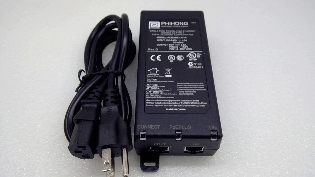 PHIHONG POE36U-1AT-R 33.6W Gigabit Single Port PoE+ Injector IEEE 802.3at