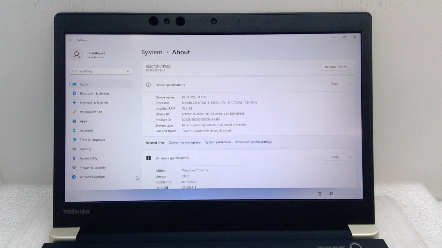 Toshiba Portege X30-E 13.3" Touch Laptop i5-8350u 16GB RAM 256GB SSD *No Battery