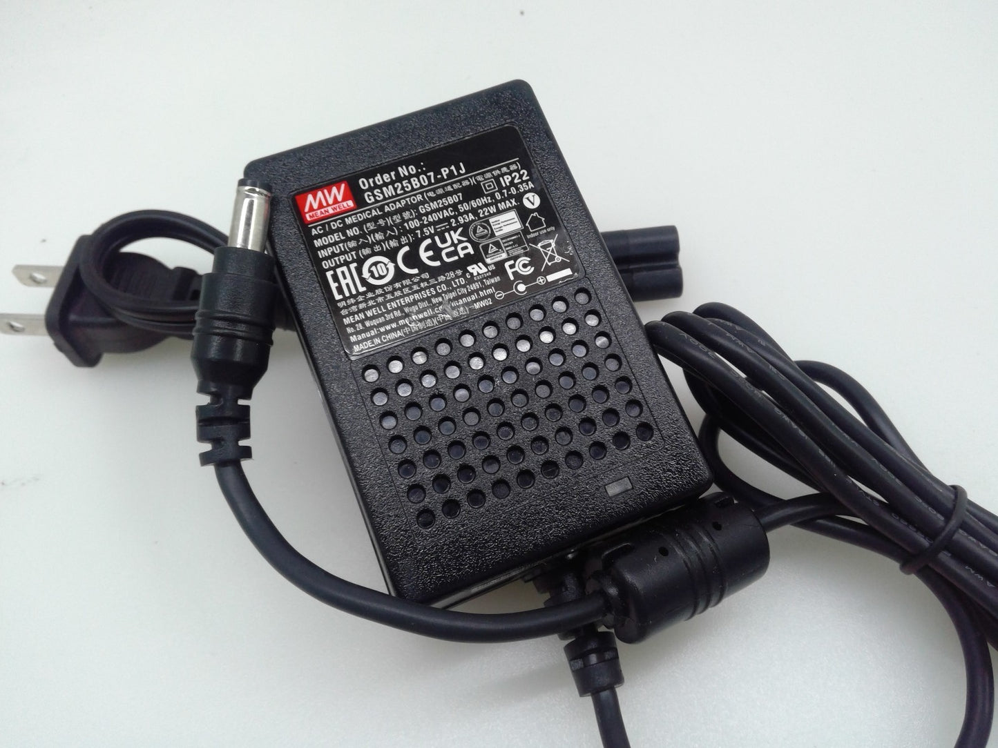 Mean Well GSM25B07-P1J AC/DC Adapter - Desktop - 22 Watts: 7.5V @ 2.93A - IEC...
