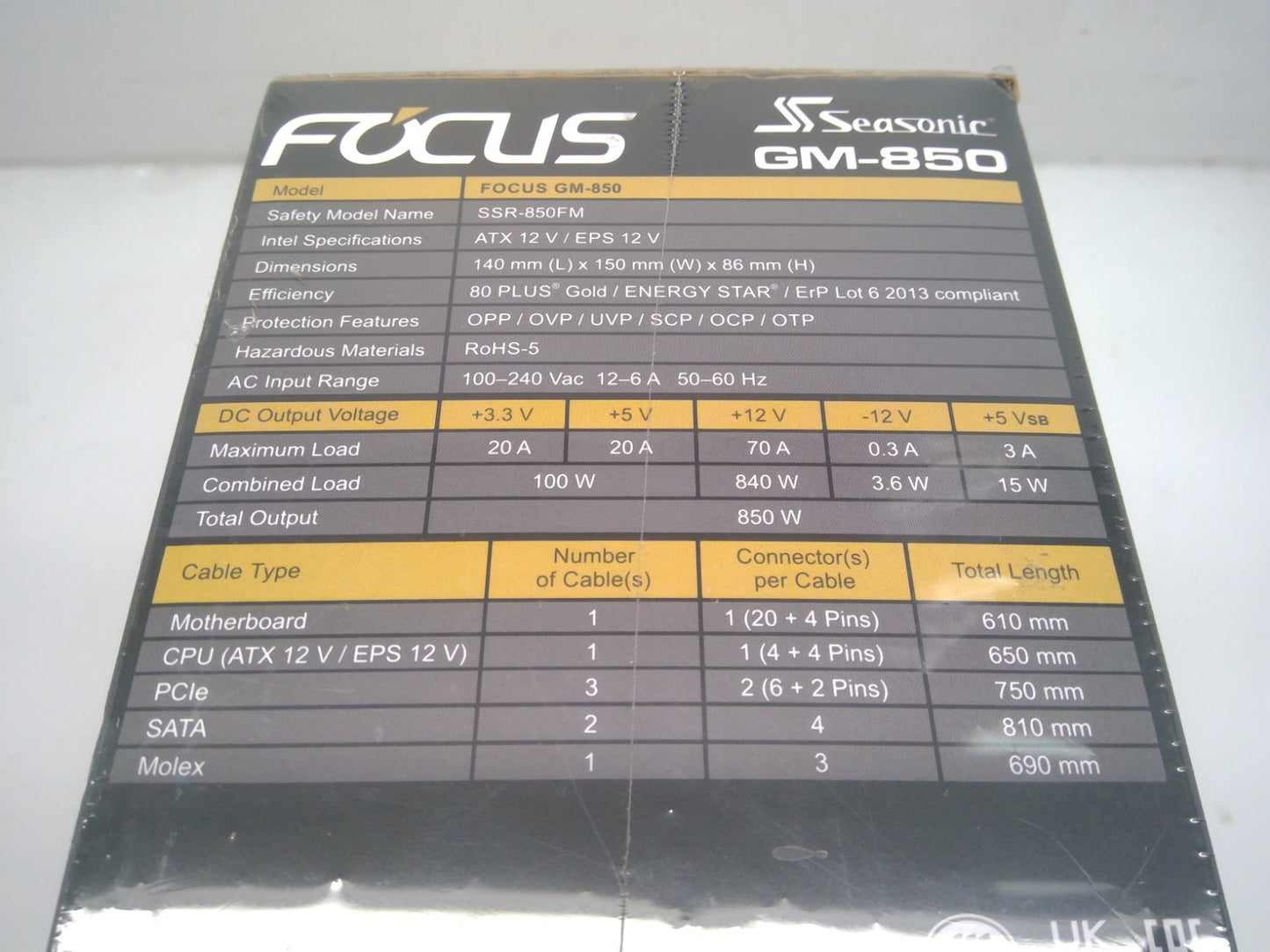 [New] Seasonic Focus GM-850 850w Semi-Modular ATX Power Supply PSU 80 Plus GOLD
