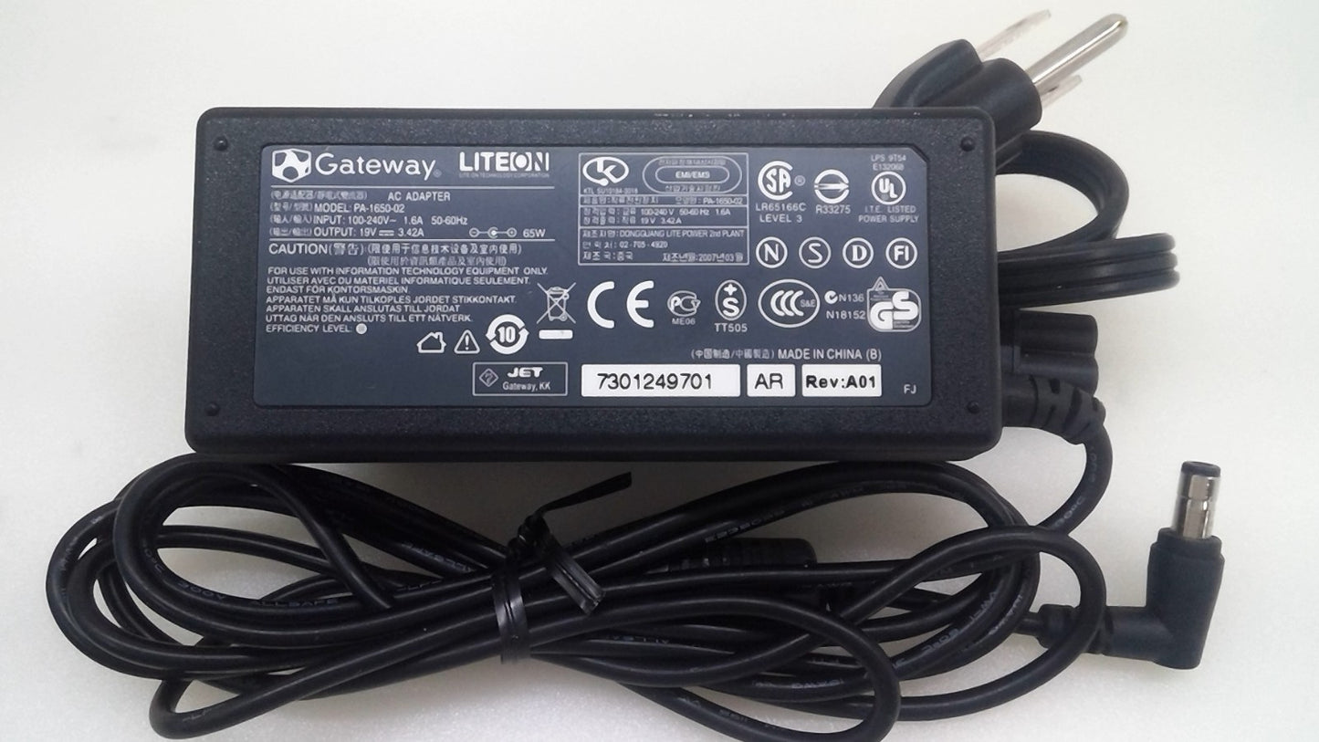 Genuine Gateway LiteOn PA-1650-02 65W AC Adapter Charger 19V 3.42A W/Cord