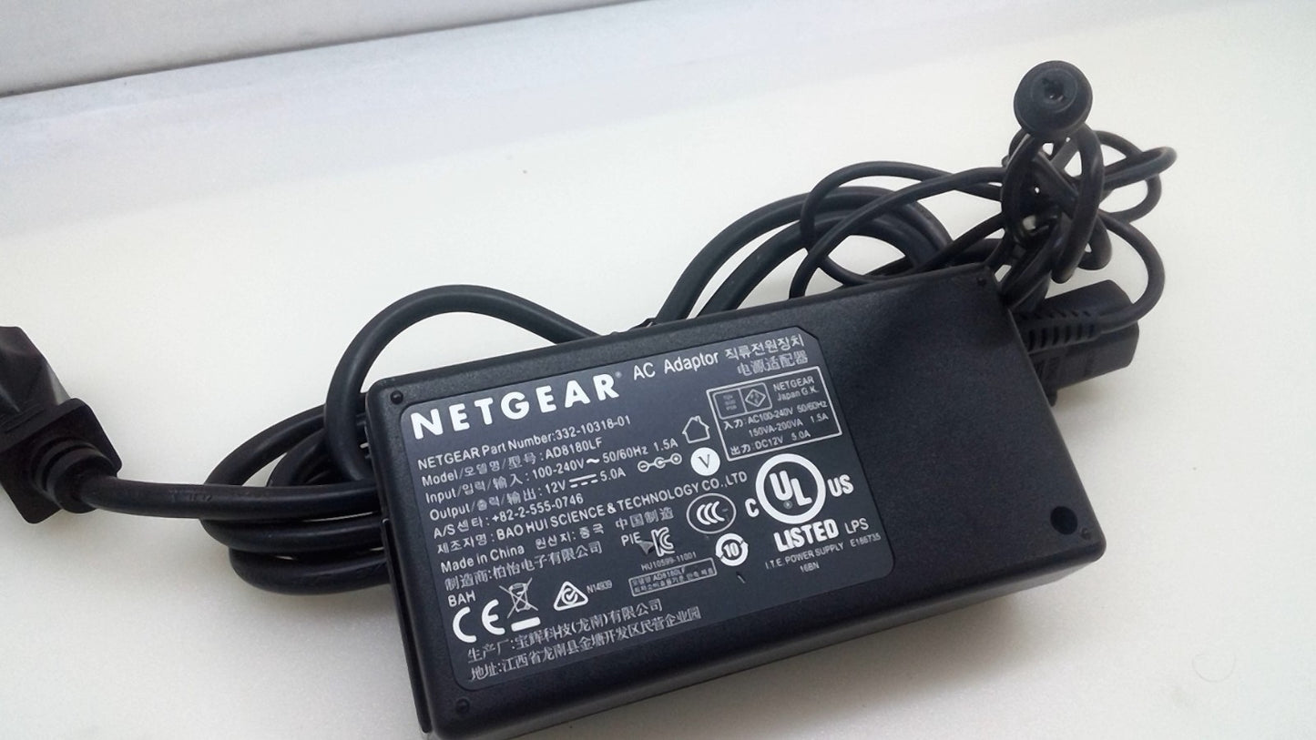 Netgear 332-10318-01 AD8180LF Power Supply 12V 5.0A DC/AC Adapter