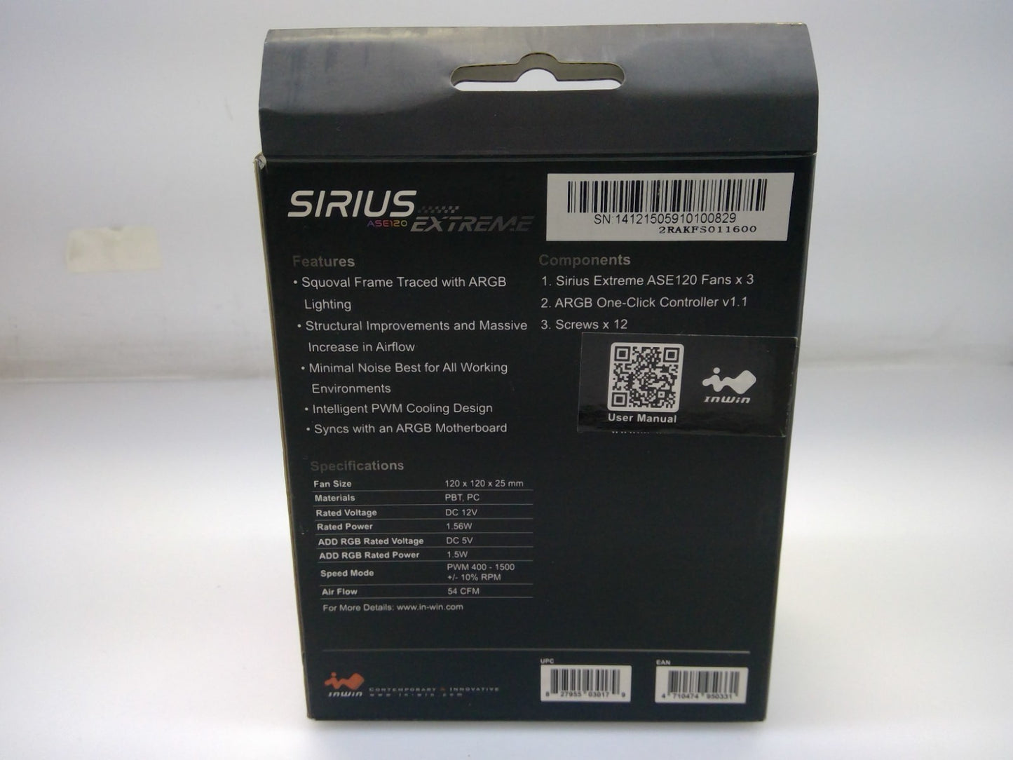 IN WIN Kit of 3 Sirius ASE120 Extreme RGB Fans  120mm ARGB Controller Black