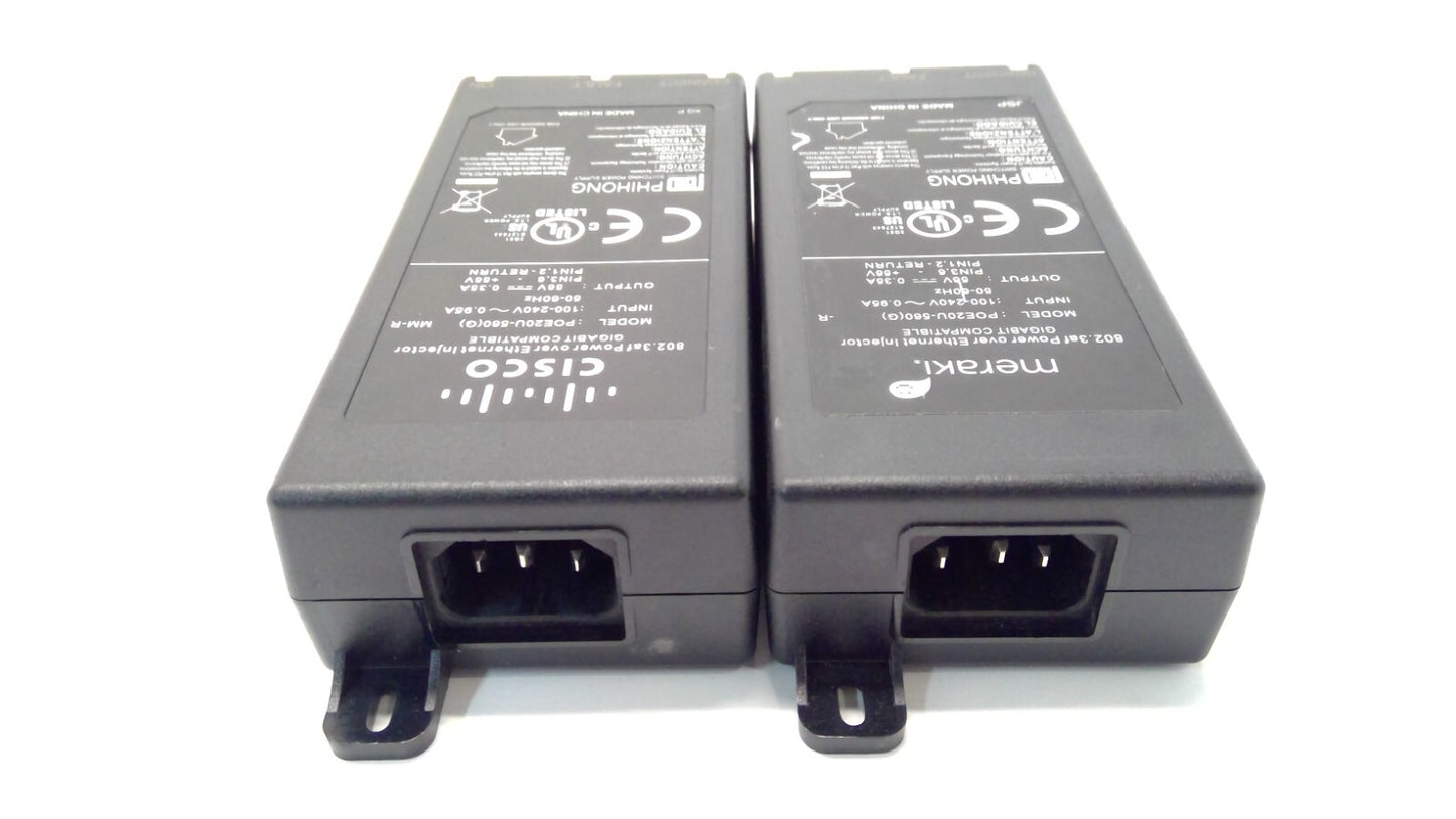 *LOT OF 2* Cisco Meraki POE20U-560 (G) 802.3af Power Over Ethernet Injector