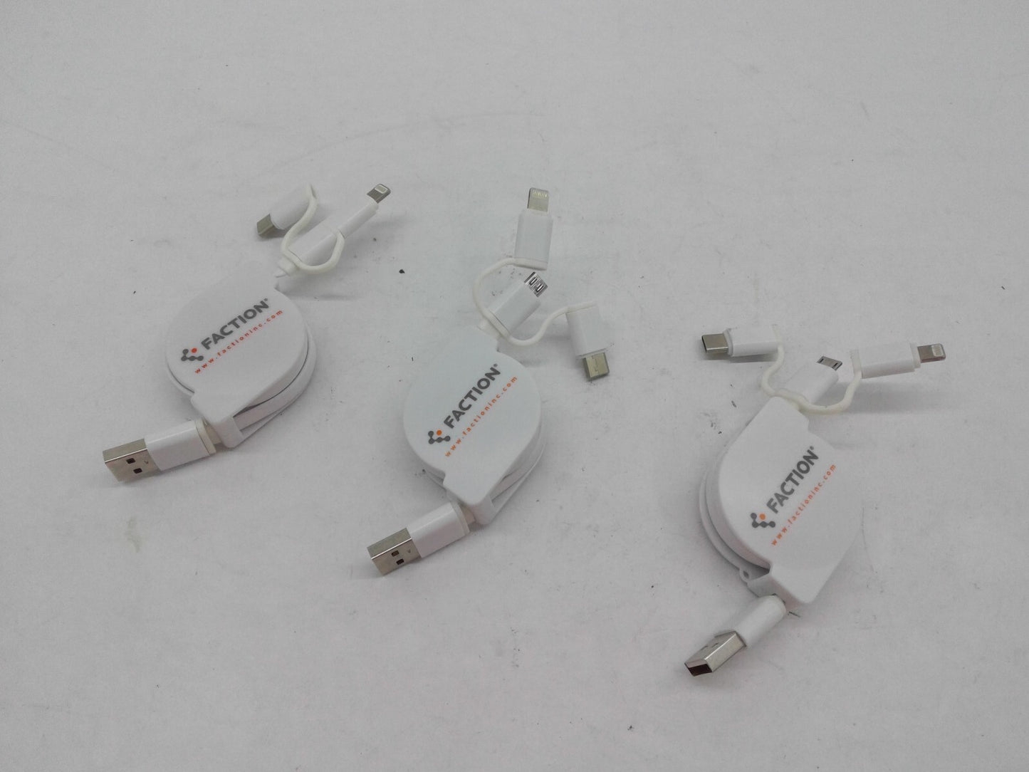 Lot of 3 FACTION 3in1 Charging Cable Roll  Multi Function iPhone/USB-C/Micro USB