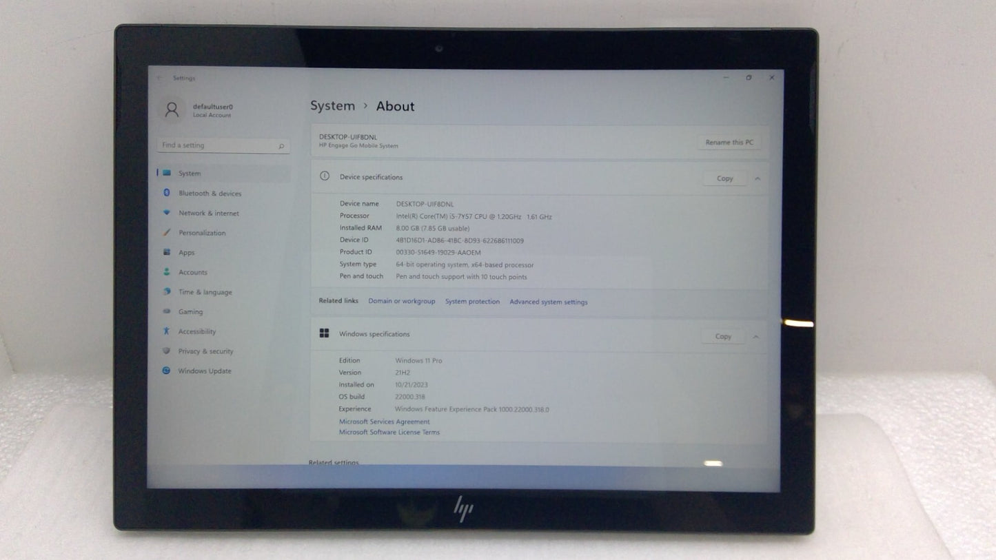 HP Engage Go Mobile System 12.3" Tablet i5-7Y57@1.2GHz 8G RAM 256GB, Win11  B14
