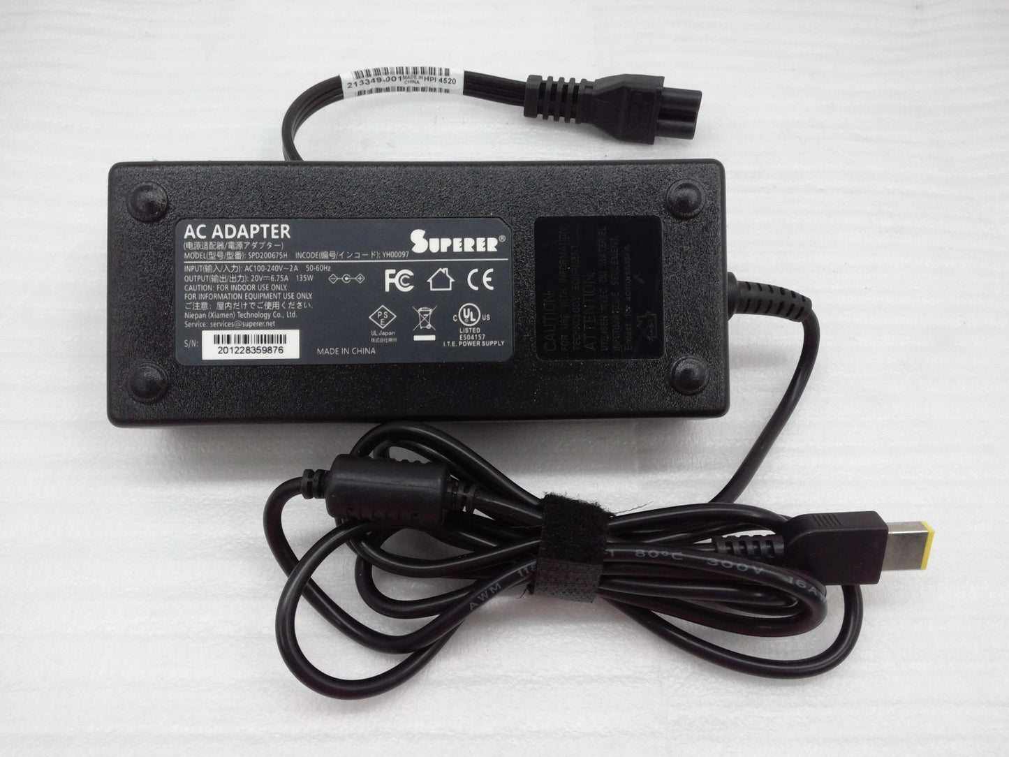 Superer- AC Adapter  Model SPD200675H  20V 6.75A  135W