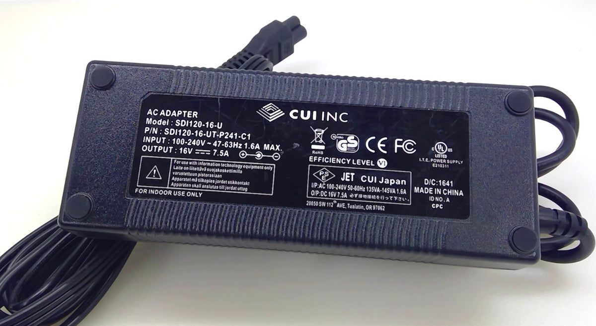 CUI INC SDI120-16-U 120W 16V 7.5A AC/DC Power Adapter w/ AC Power Cord