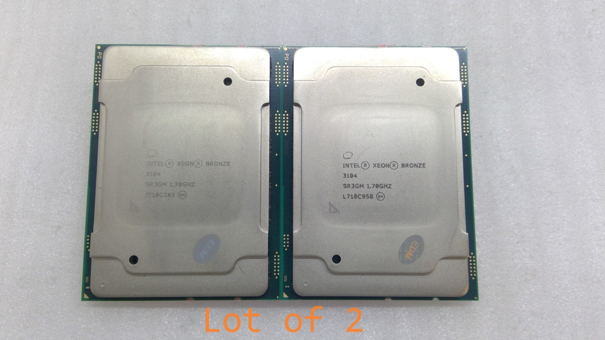 Lot of 2 Intel Xeon Bronze 3104 CPU Processor (1.7 GHz 6-Core 6-Thread LGA3647)