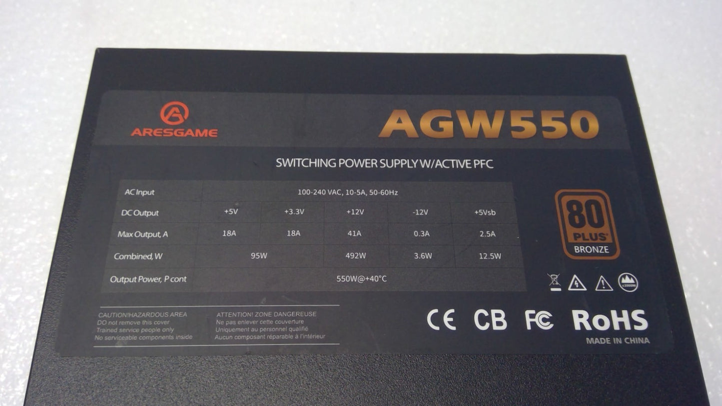 ARESGAME AGW550 Power Supply 550W 80+ Bronze Certified PSU