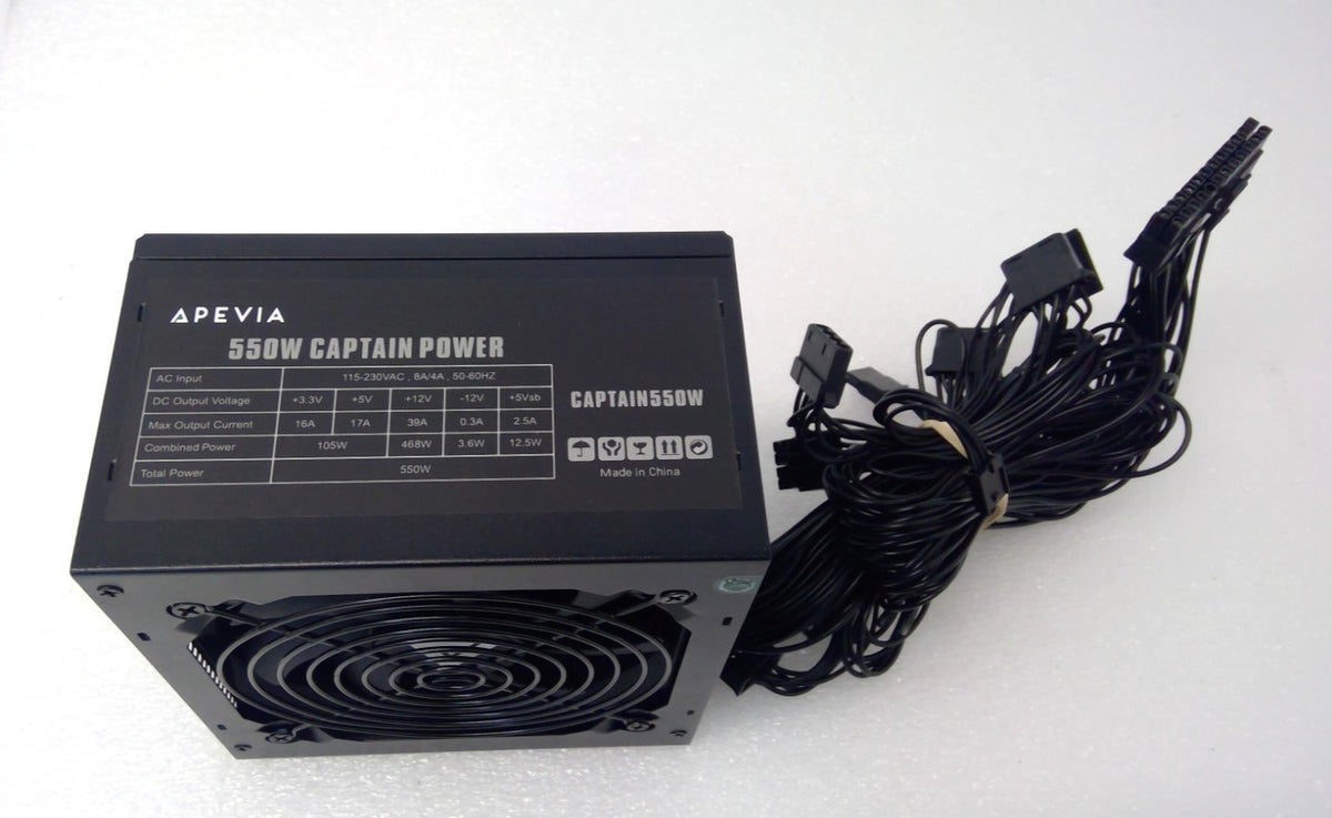 Apevia Captain 550W ATX Power Supply CAPTAIN550 Desktop Computer PC PSU Black