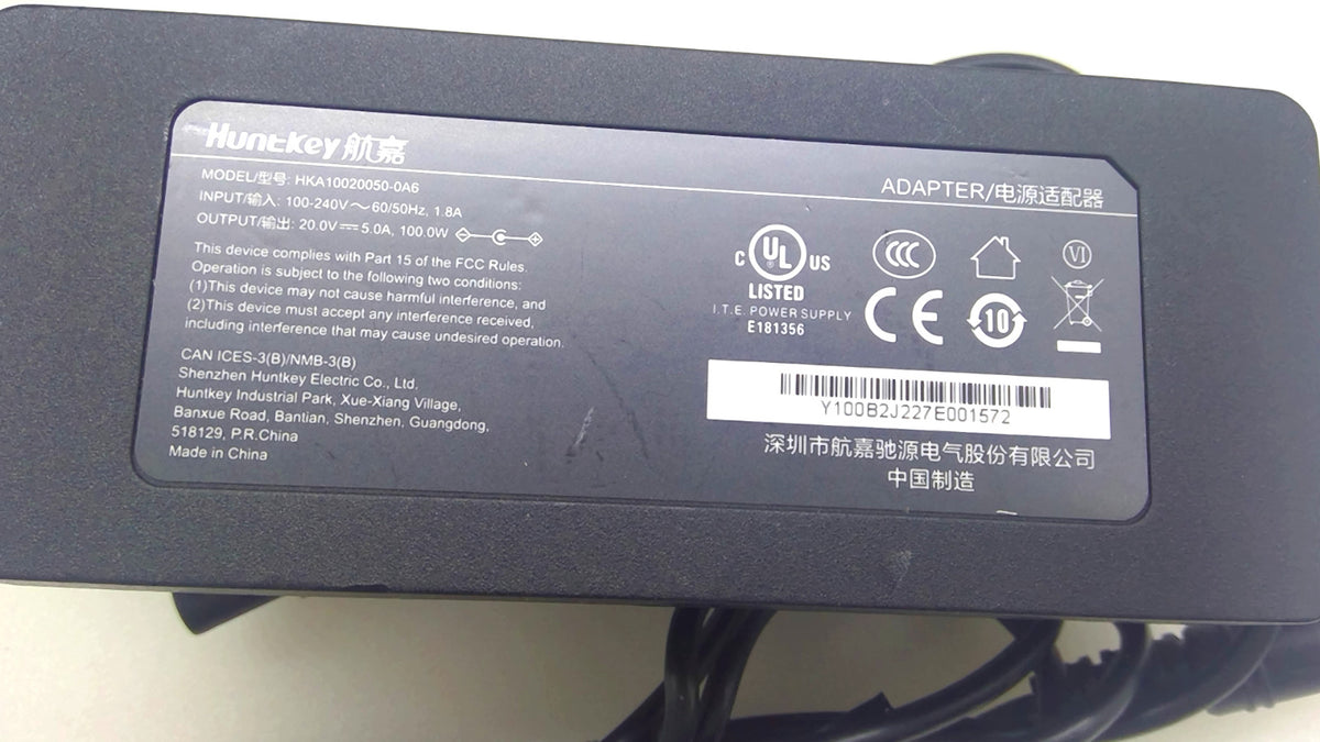 Huntkey HKA10020050-0A6 100W 20V 5A AC/DC Power Adapter Charger w/ Cord