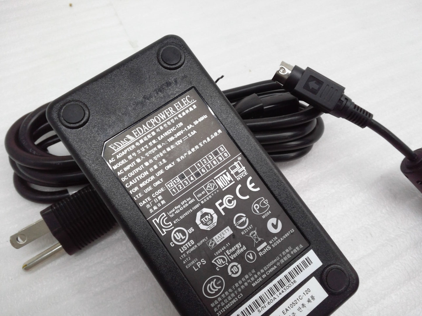 Original EDAC 12V 5A AC Adapter EA10521C-120 Power Supply  Charger 4-Pin