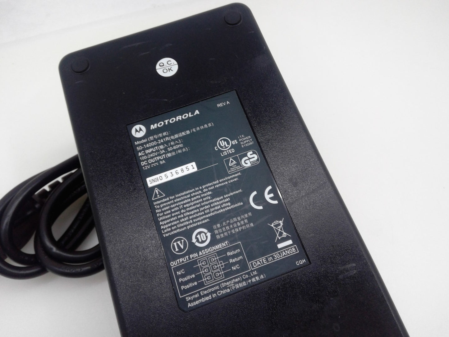 Genuine Motorola AC Power Adapter Zebra 50-14000-241R 12V 9A W/ Cord