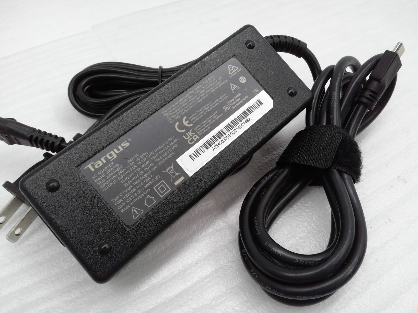 Targus Universal APA108  100W USB C A.C Adaptor for Macbook Chromebook Surface