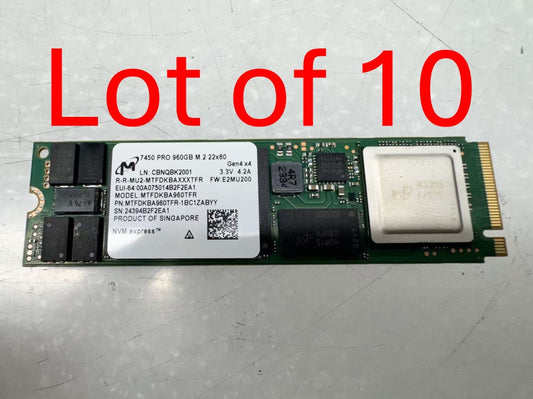 Lot of 10 MICRON 7450 PRO MTFDKBAXXXTFR 960GB M.2 2280 NVME PCIE