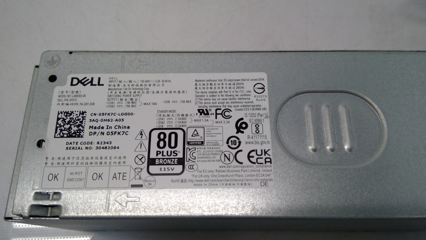Dell H260EBS-00 HVW4Y 0HVW4Y 260W Power Supply 80PLUS Bronze