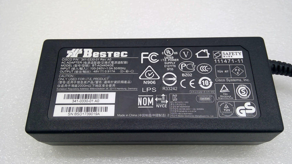 Genuine Cisco 341-0330-01 44W AC Adapter 48V 0.917A Bestec BT-AG4404GE