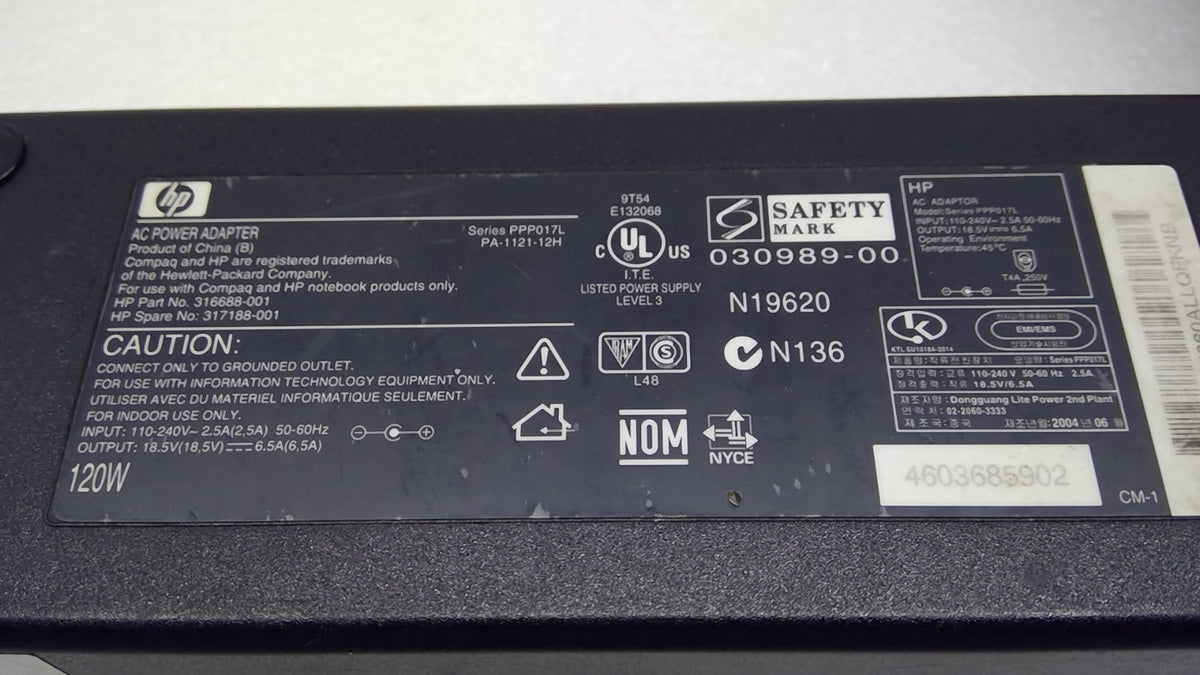 Genuine HP 316688-001 317188-001 120W 18.5V 6.5A Adapter 5.5x2.5mm No Pin